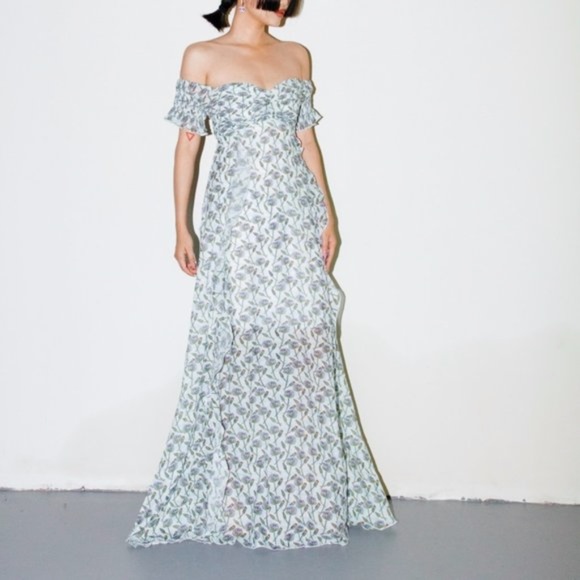 Foxiedox Printed Bardot Maxi Dress Size S - Picture 16 of 16